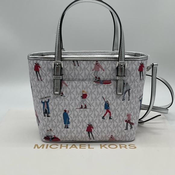 Michael Kors JST Xsmall Top Zip Tote Bag Bright White Multi - Picture 9 of 13